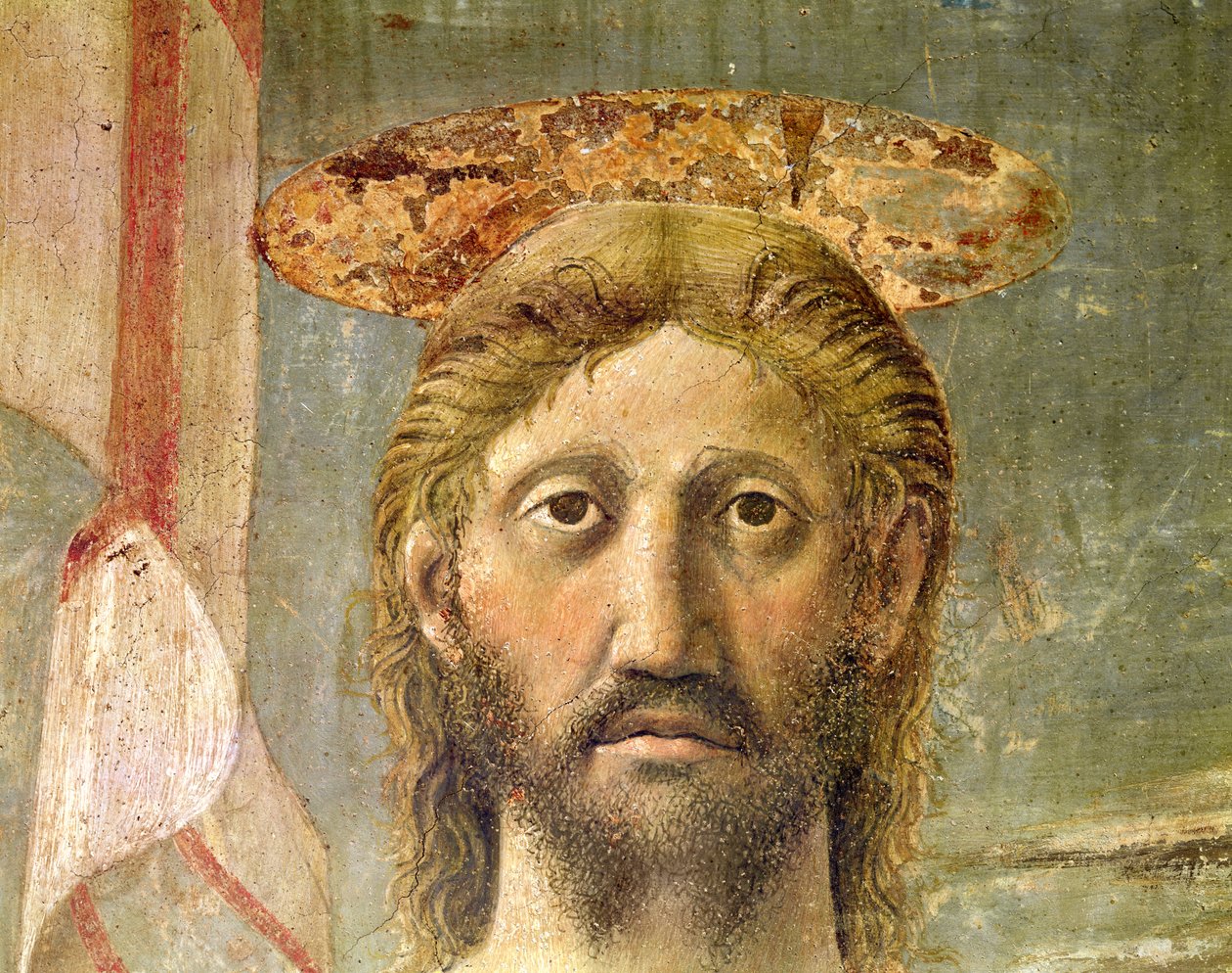 Vzkříšení, detail hlavy Krista, freska kolem roku 1463 viz také 109787 & 205587 od Piero della Francesca