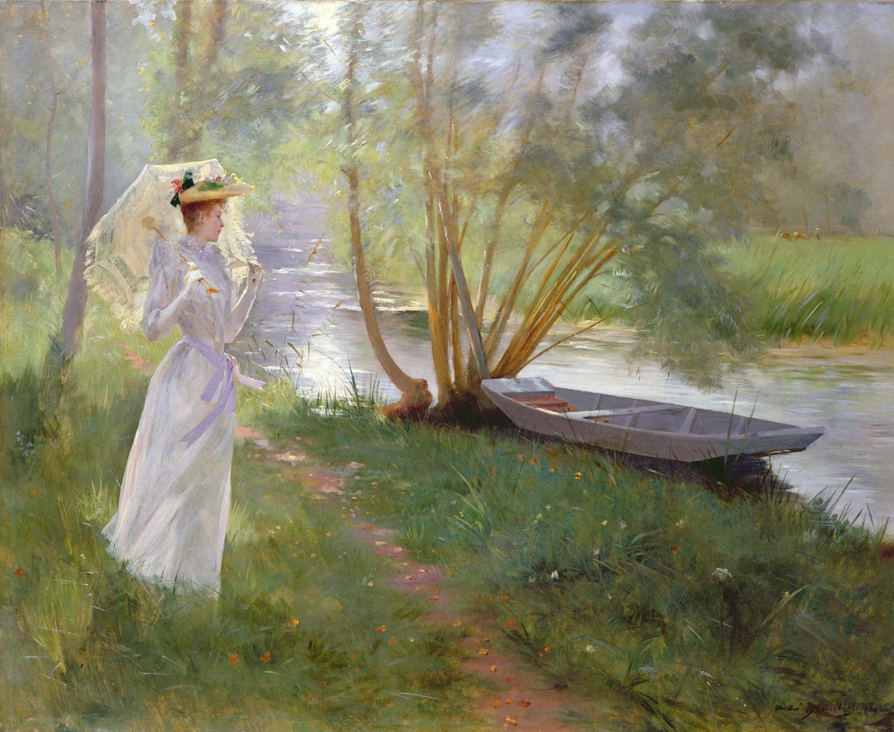 Procházka u řeky, 1890 od Pierre Andre Brouillet