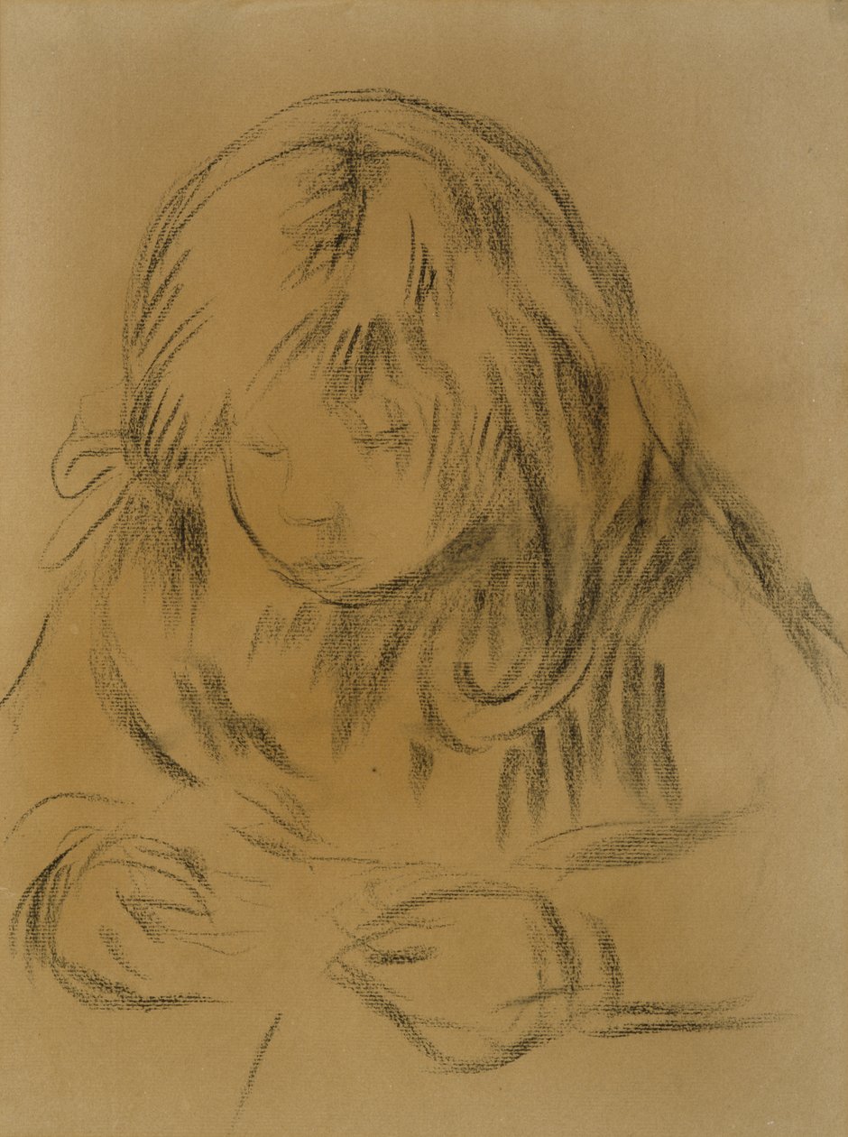 Dětské šití, 1906 (uhl na tkaném papíře) od Pierre Auguste Renoir