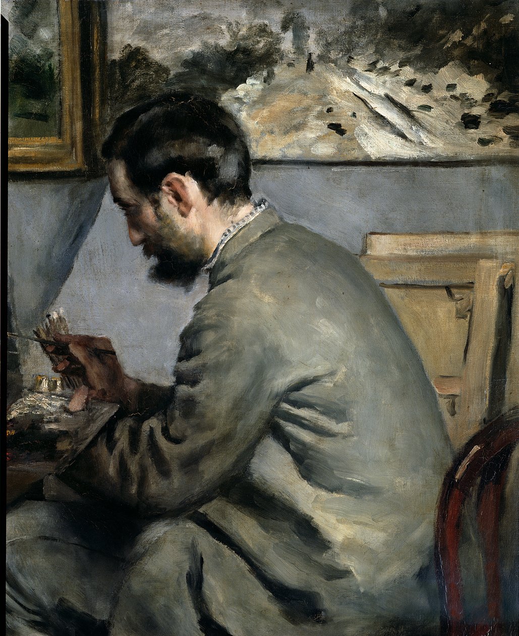 Frederick Bazille u svého stojanu, 1867 detail olej na plátně z roku 28936 od Pierre Auguste Renoir