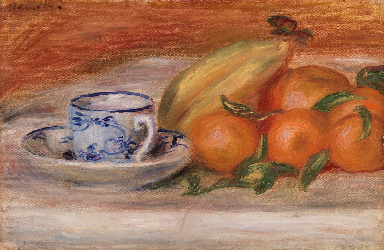 Pomeranče, banány a šálek od Pierre Auguste Renoir