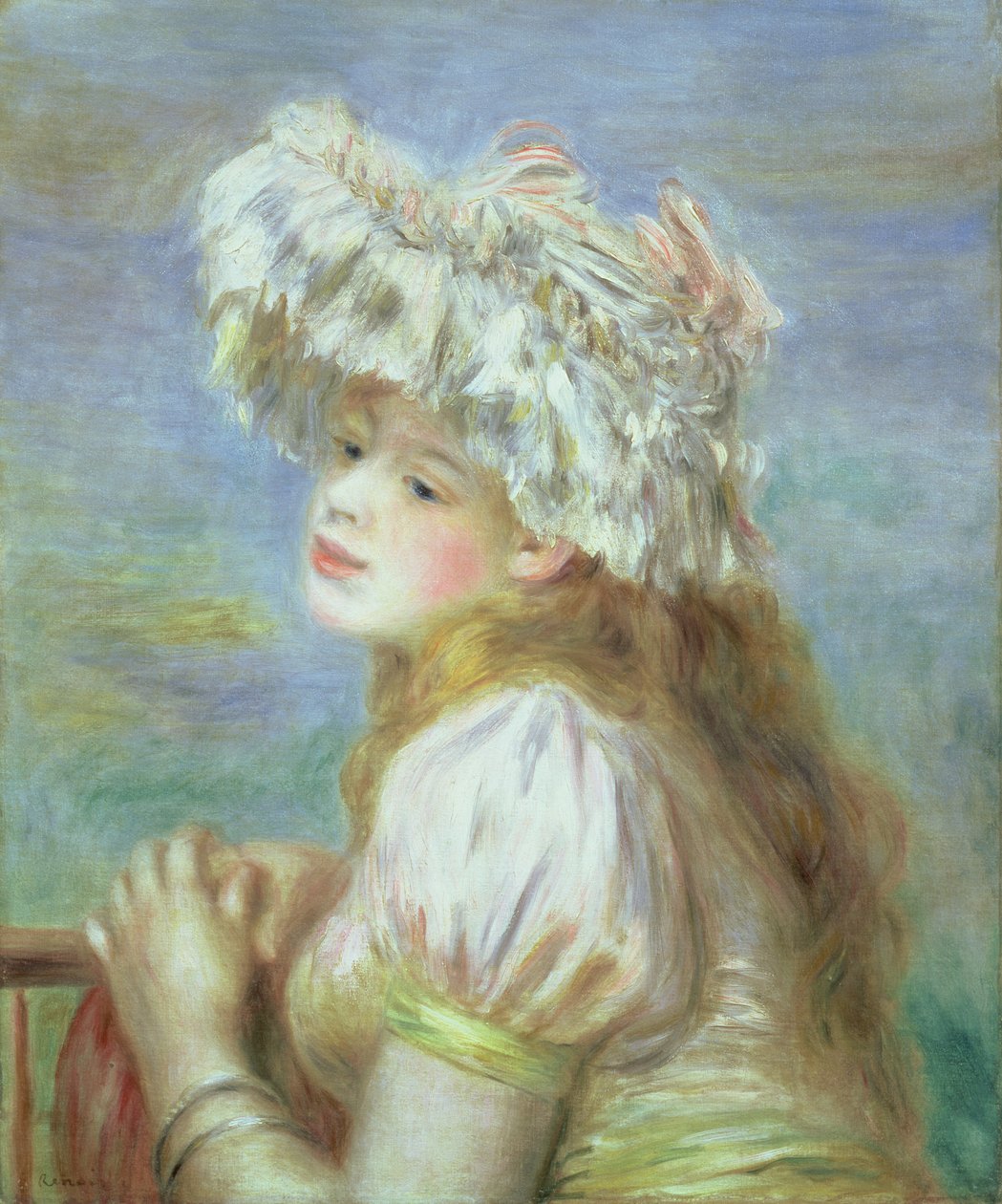 Portrét mladé ženy v krajkovém klobouku, 1891 od Pierre Auguste Renoir