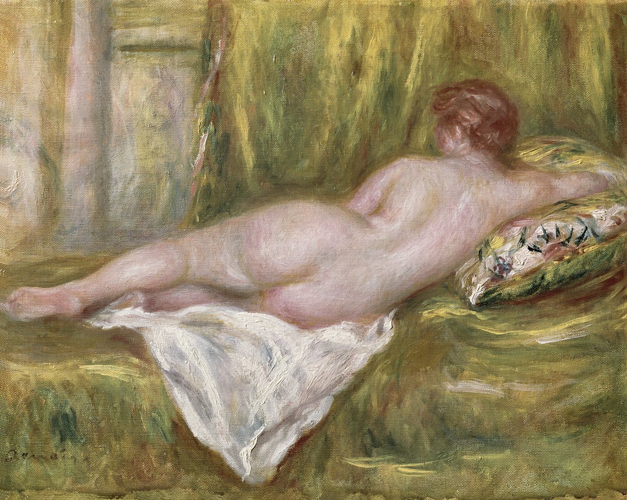 Ležící akt ze zad, odpočinek po koupeli od Pierre Auguste Renoir