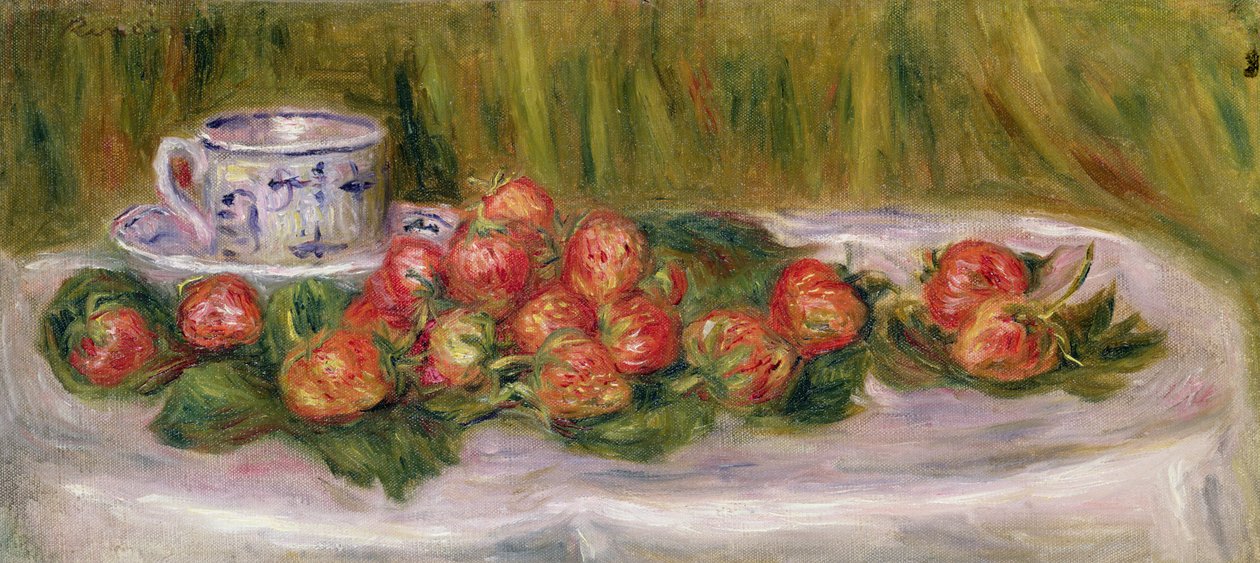 Zátiší z jahod a šálek čaje, kolem roku 1905 od Pierre Auguste Renoir