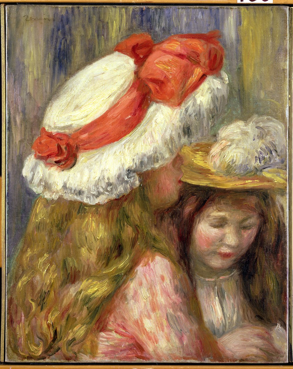 Dvě dívky s klobouky, kolem roku 1890 od Pierre Auguste Renoir