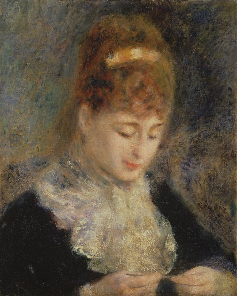 Žena háčkování, kolem roku 1877 od Pierre Auguste Renoir