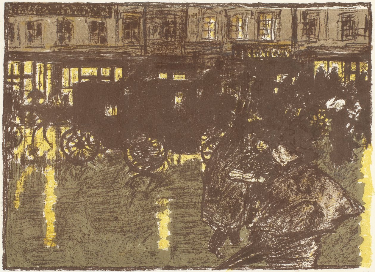 Ulice, večer, za deště, litografie ze série Některé aspekty pařížského života od Pierre Bonnard