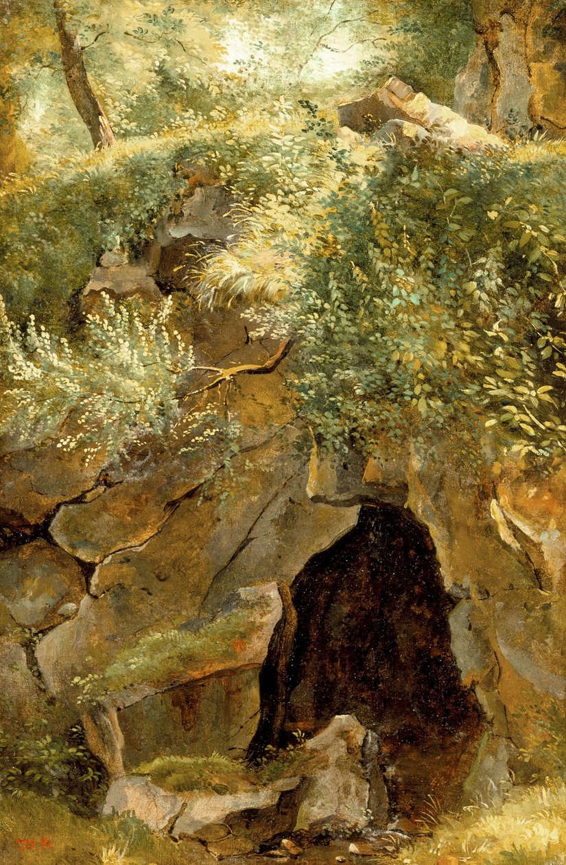 The Cave, 1828-30 (olej na papíře na plátně) od Pierre Etienne Theodore Rousseau