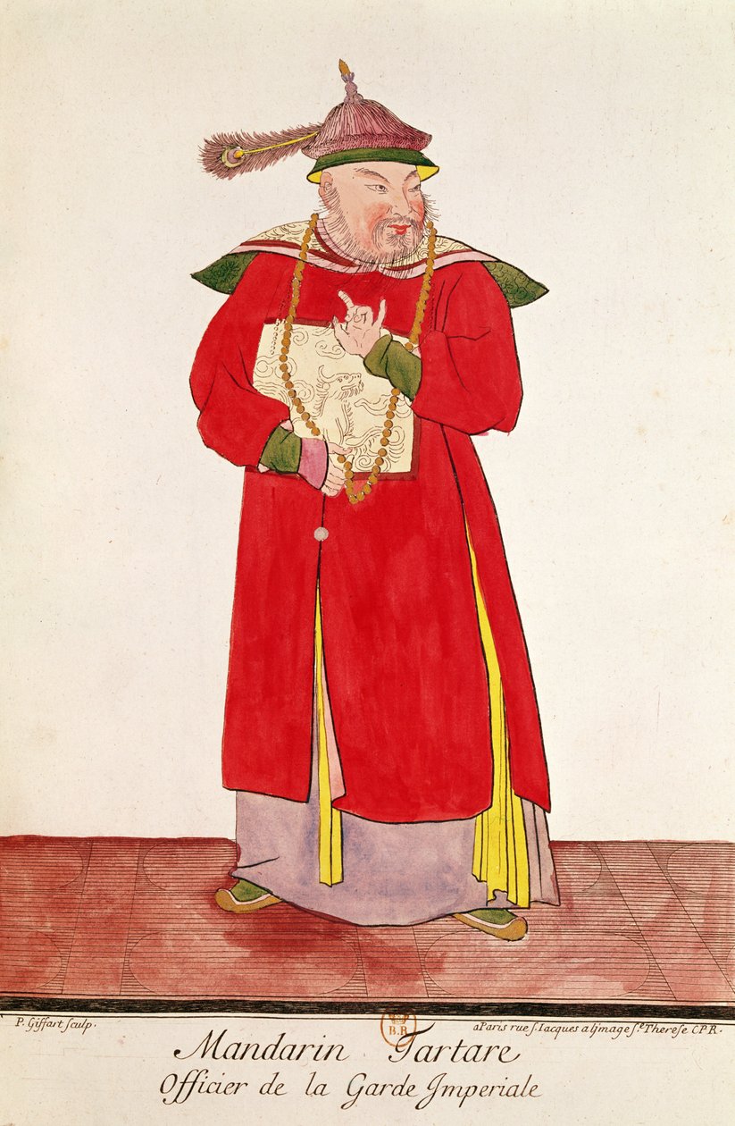 Tatarský mandarín z císařské gardy, z „Estat Present de la Chine“ od Pere Bouveta, 1697 od Pierre Giffart
