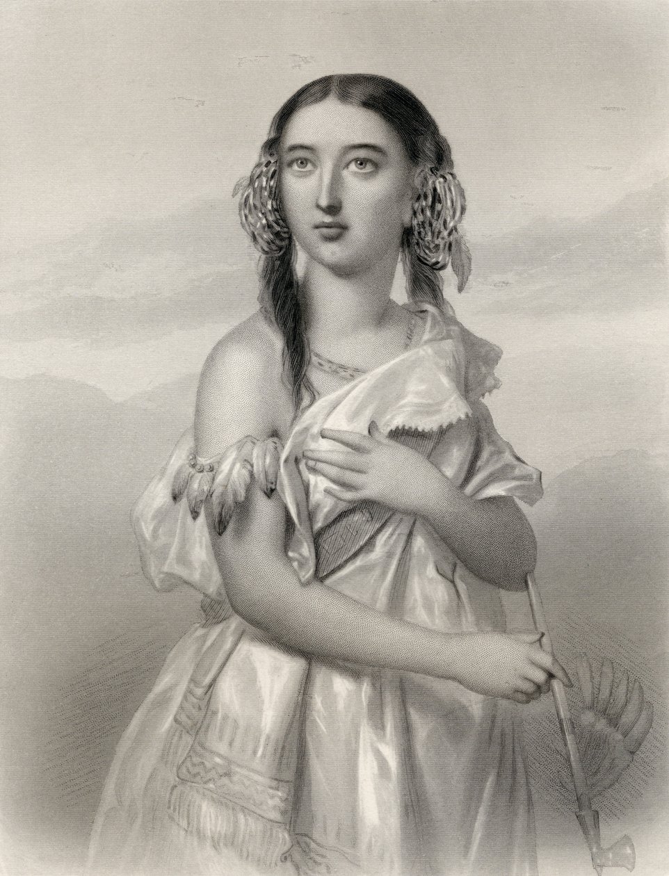 Pocahontas (1595-1617) ilustrace z „World Noted Women“ od Mary Cowden Clarke, 1858 od Pierre Gustave Eugene Staal