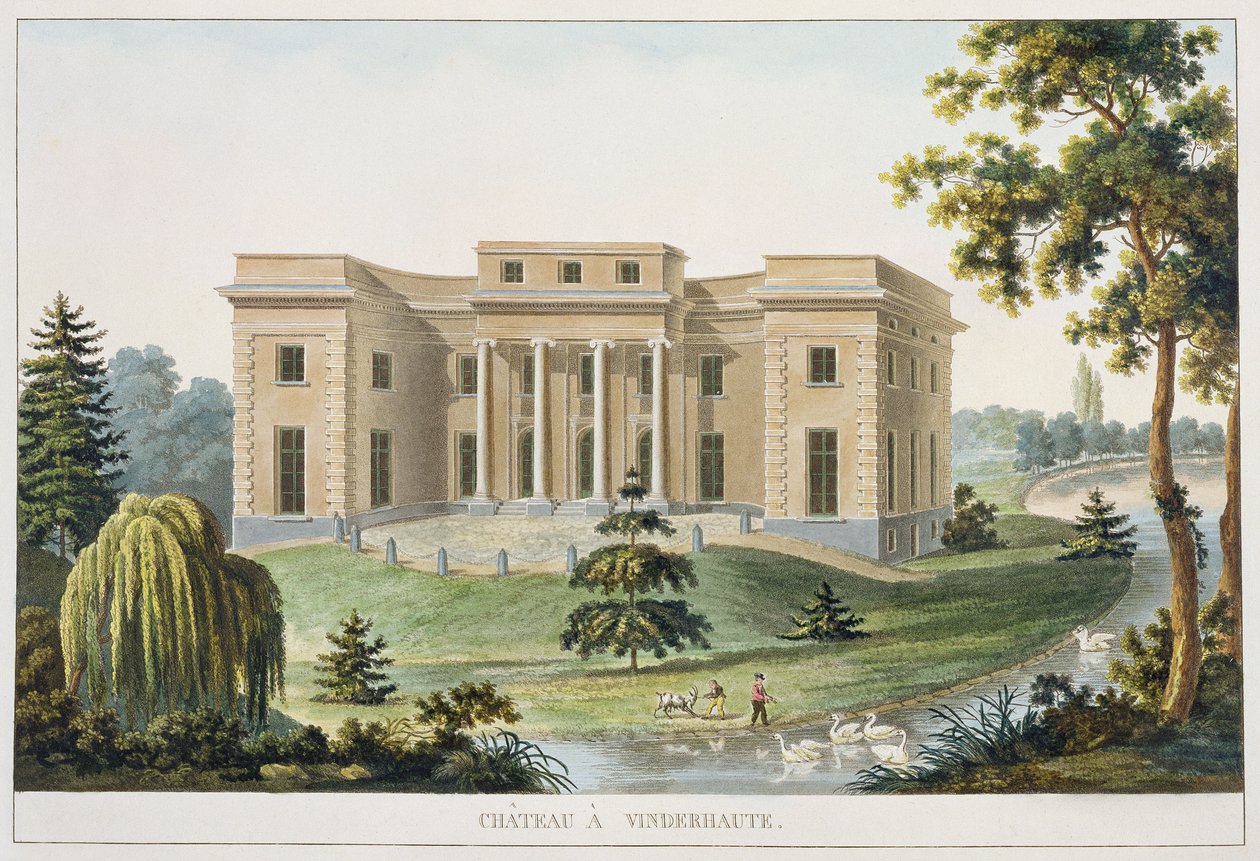 Zámek ve Vinderhaute, z „Výběr z nejvýznačnějších památek, budov a domů Nizozemského království“ od Pierra Jacquese Goetghebuera, vydáno 1827 (akvatinta) od Pierre Jacques Goetghebuer
