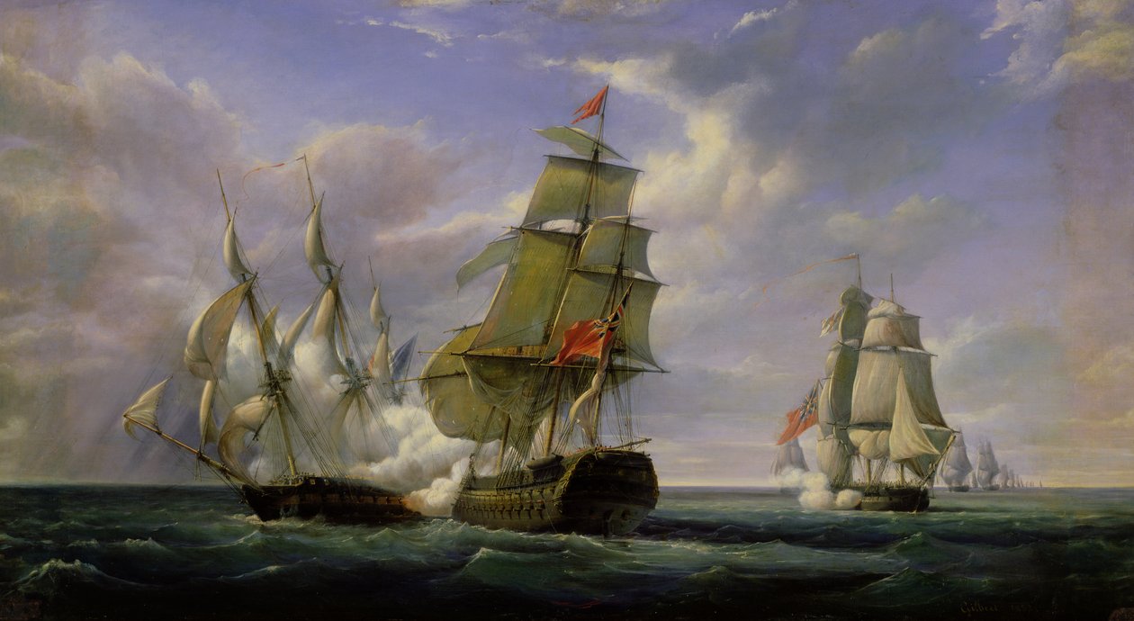 Boj mezi francouzskou fregatou „La Canonniere“ a anglickým plavidlem „The Tremendous“, 21. dubna 1806, 1835 od Pierre Julien Gilbert