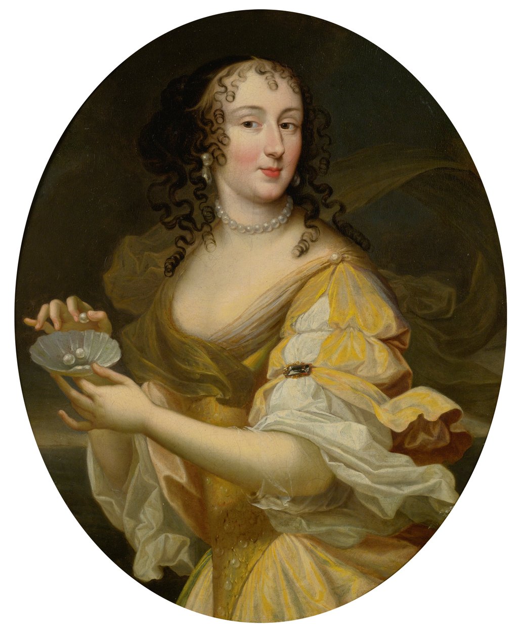 Portrét dámy v alegorickém hávu, držící misku perel. od Pierre Mignard