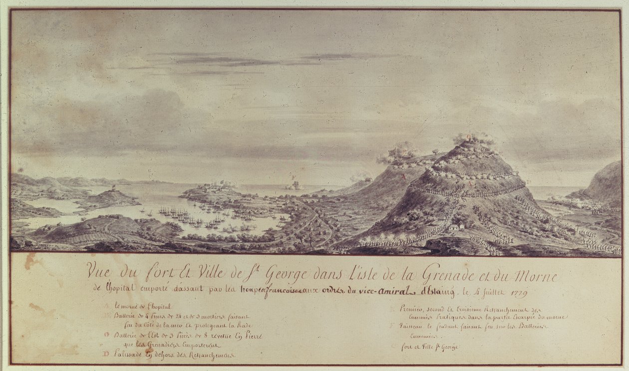 Francouzské dobytí Grenady, 1779 (akvarel) od Pierre Ozanne