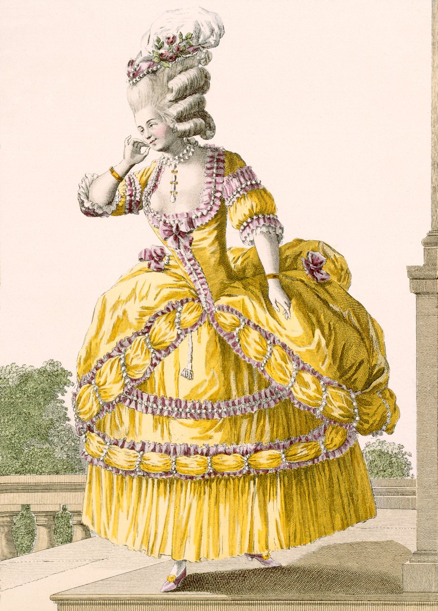 Zlaté šaty, vyryl Dupin, deska č. 37 z "Galeries des Modes et Costumes Francais", 1789. od Pierre Thomas Le Clerc