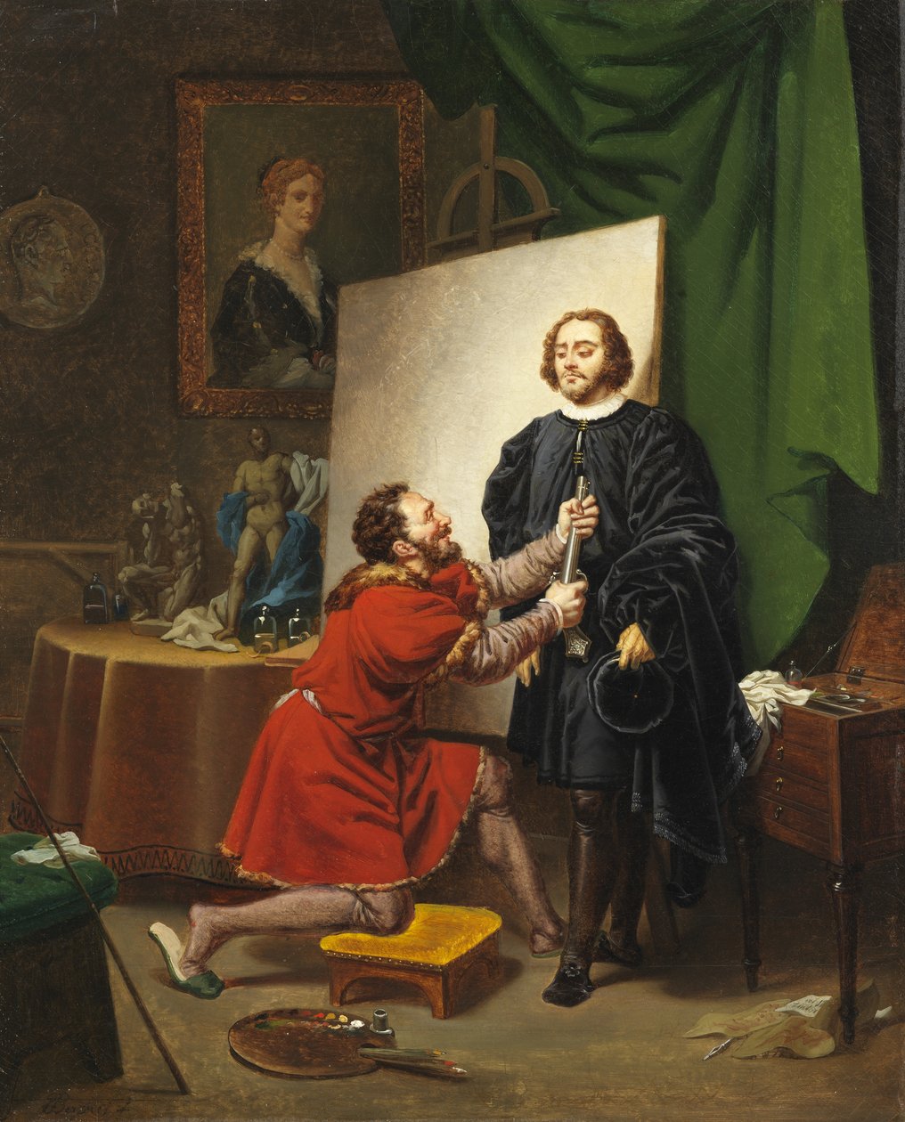 Pietro Aretino ve studiu Tintoretta, 1822 od Pierre Nolasque Bergeret