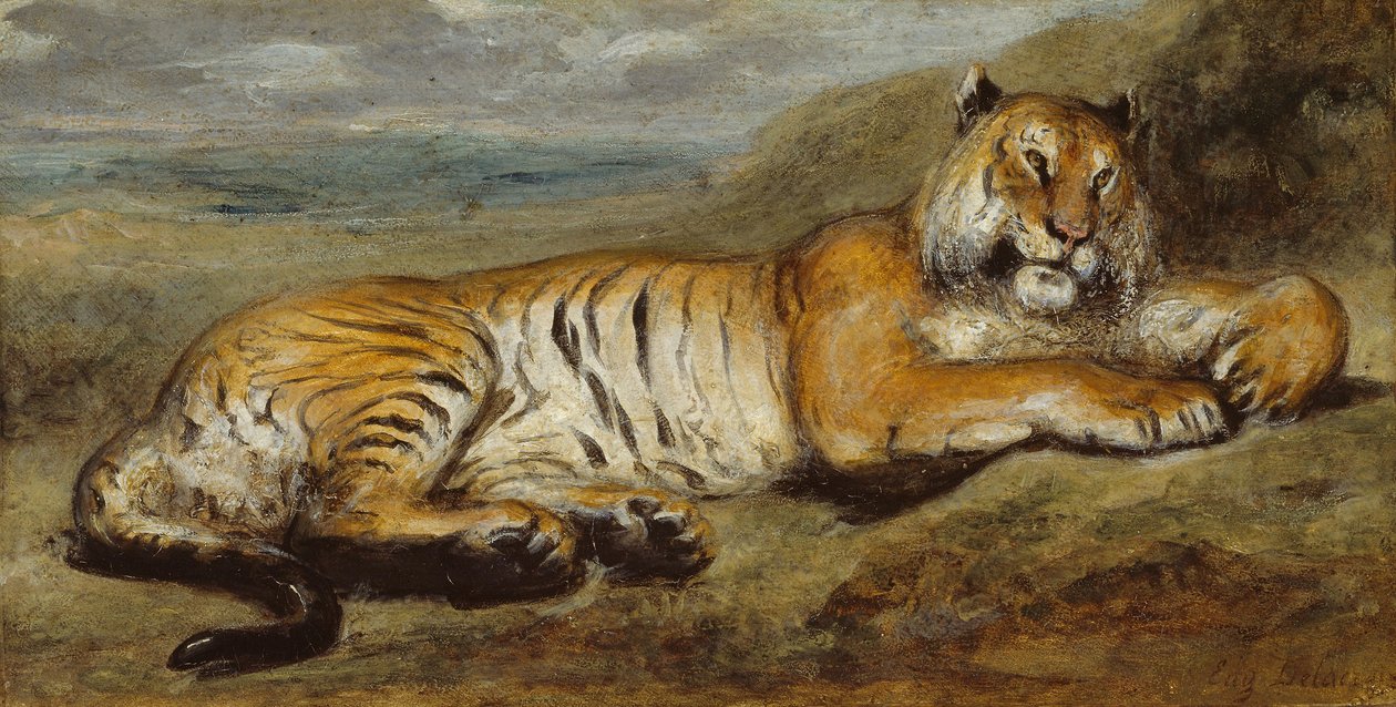 Tiger odpočívá, kolem roku 1830 od Pierre Andrieu