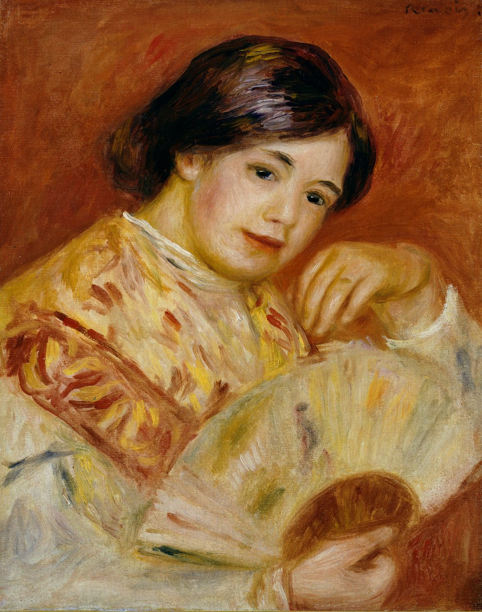 Coco s japonským ventilátorem, kolem roku 1906 od Pierre Auguste Renoir