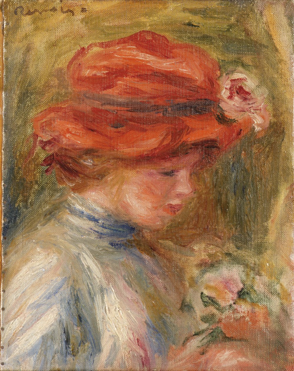 Mladá žena v červeném klobouku od Pierre Auguste Renoir