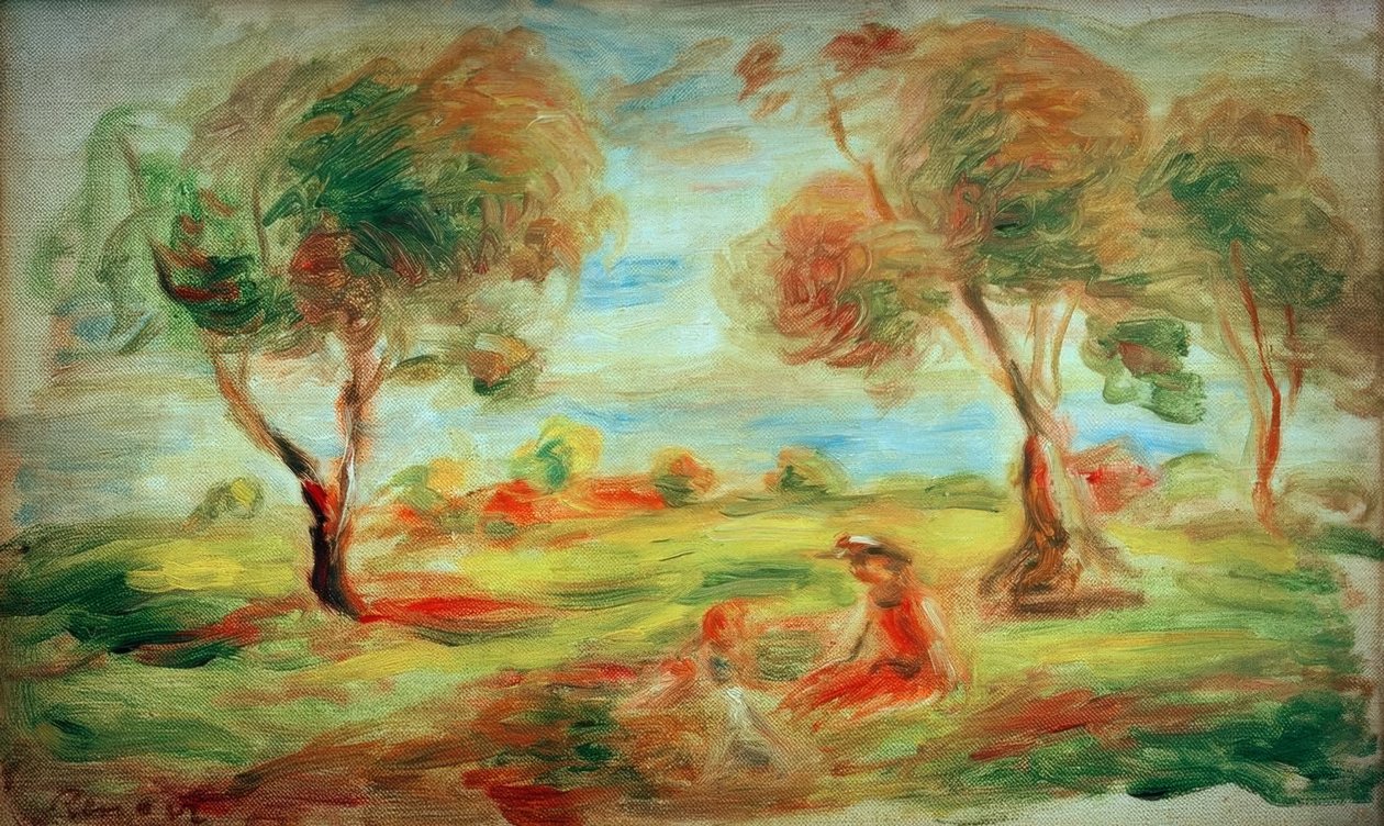 Krajina poblíž Cagnes Sur-Mer, s lidmi od Pierre Auguste Renoir