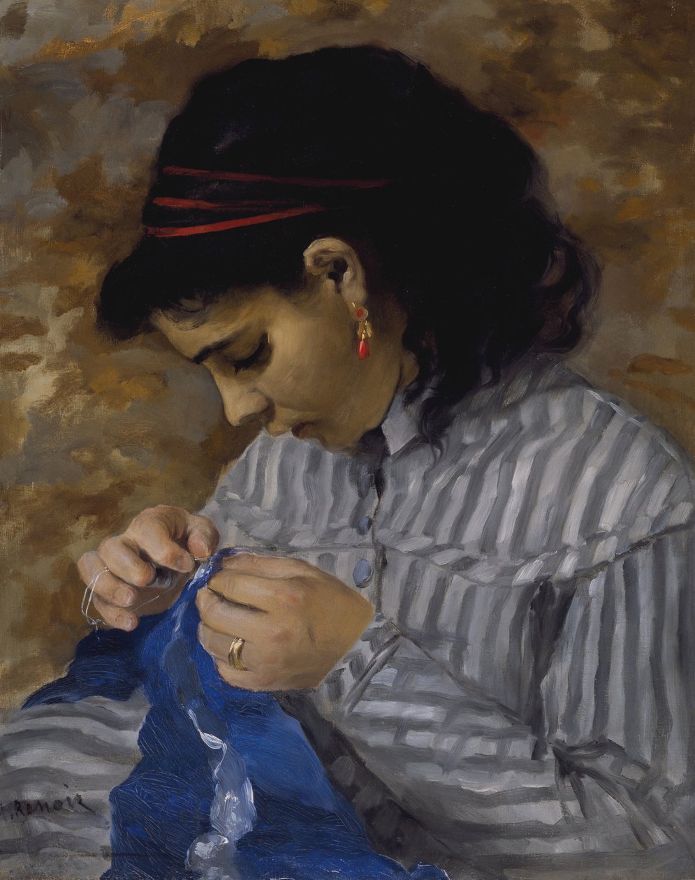 Lise Sewing, kolem 1867-68 (olej na plátně) od Pierre Auguste Renoir