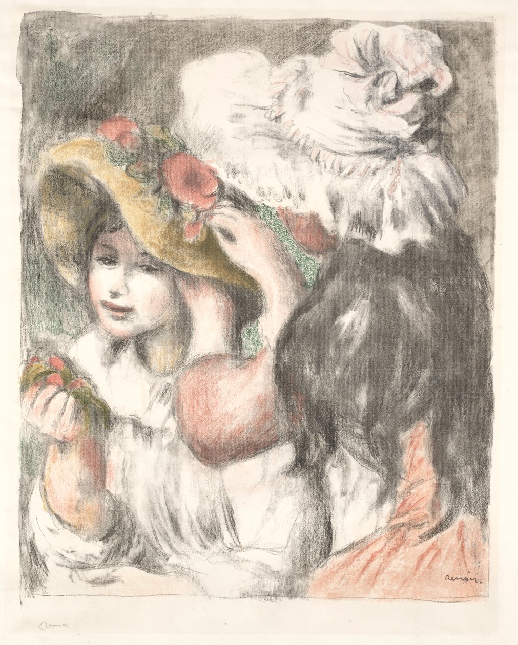 Pinning the Hat, c. 1898. od Pierre Auguste Renoir