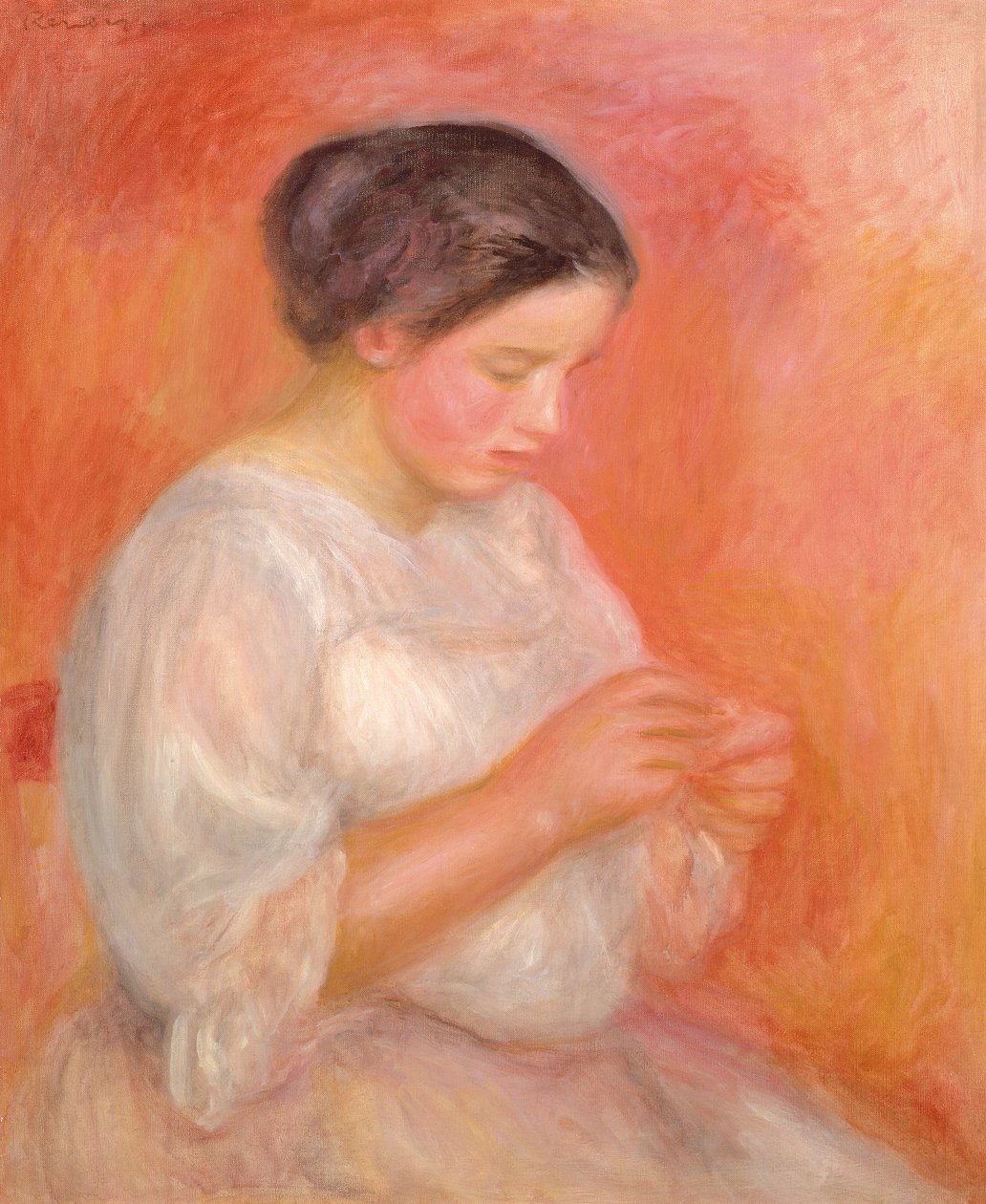 Žena šití od Pierre Auguste Renoir