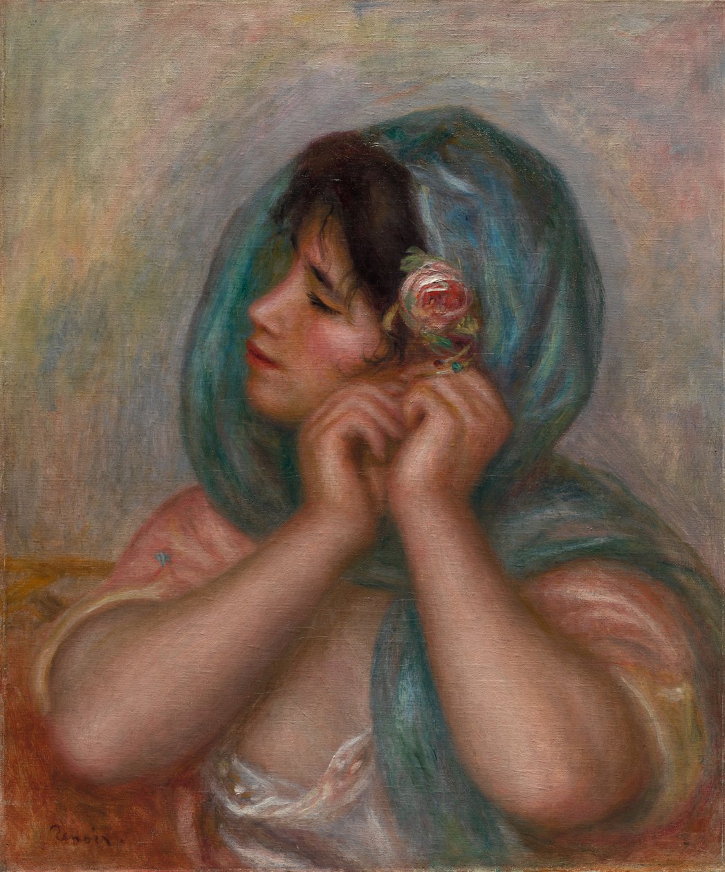 Mladá žena aranžující náušnici, 1905. od Pierre Auguste Renoir