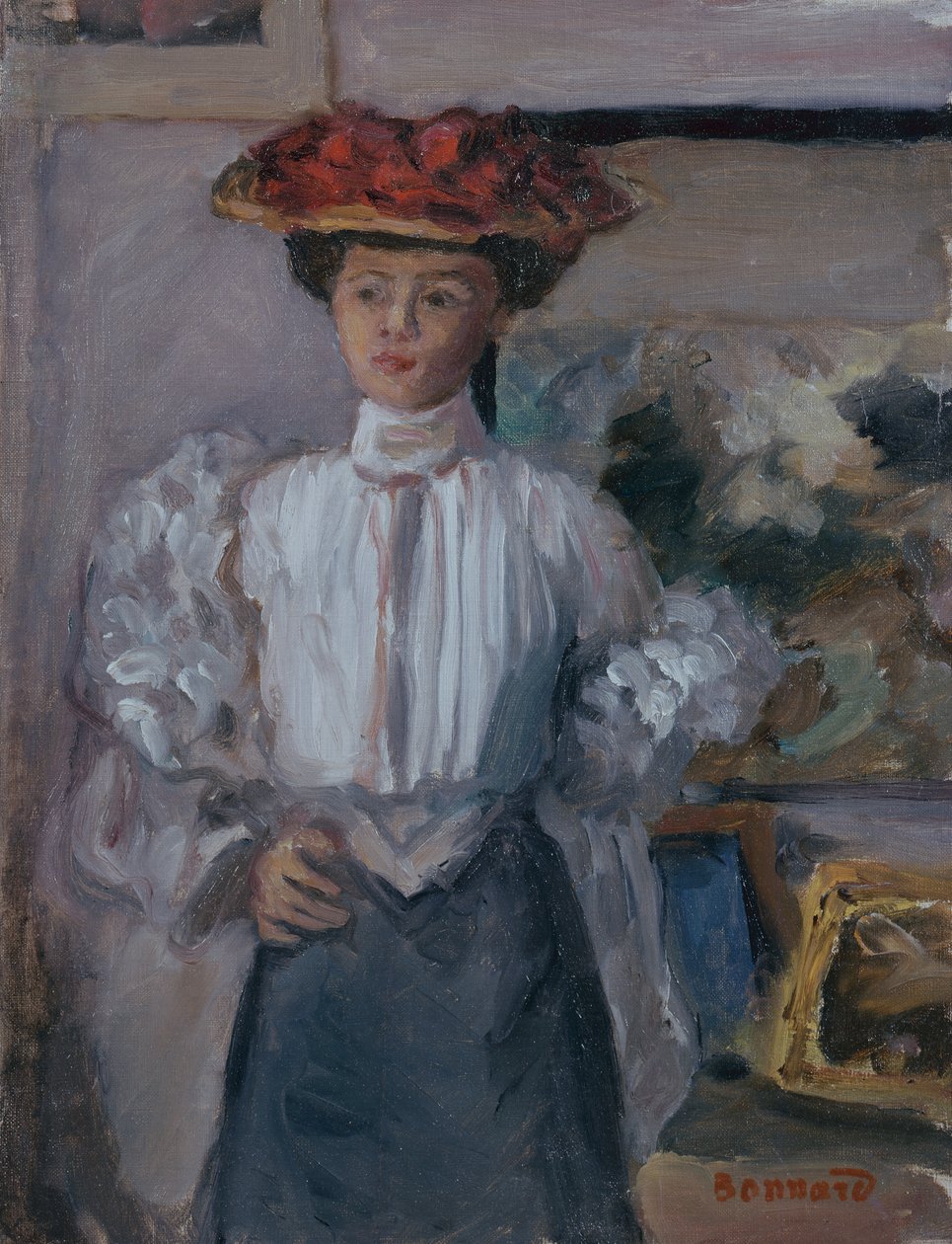 Dívka s kloboukem (olej na plátně) od Pierre Bonnard
