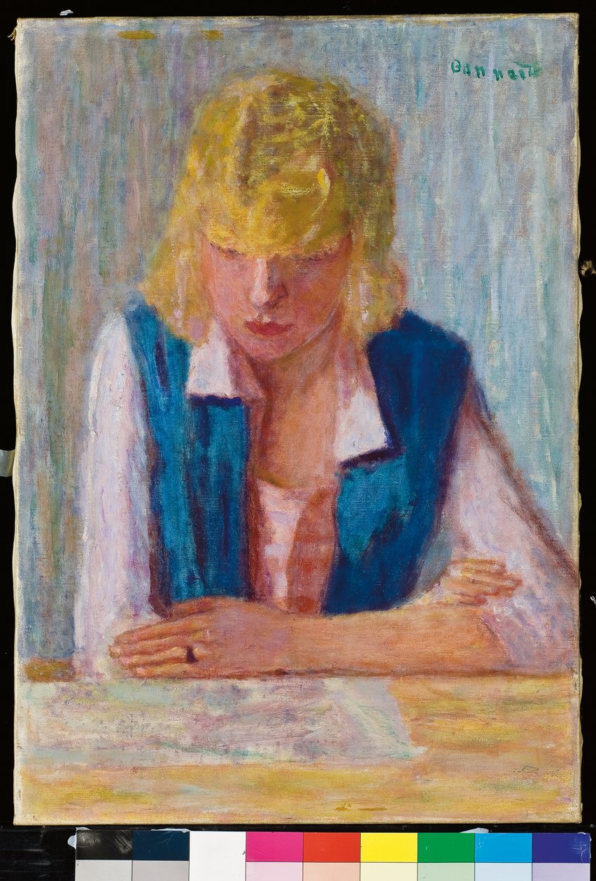 Blondýna v modré vestě od Pierre Bonnard