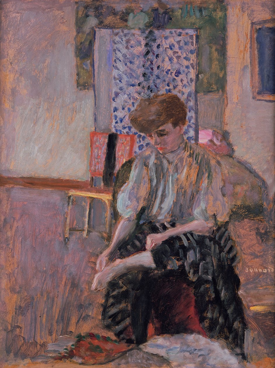 Žena si nasazuje punčochy od Pierre Bonnard