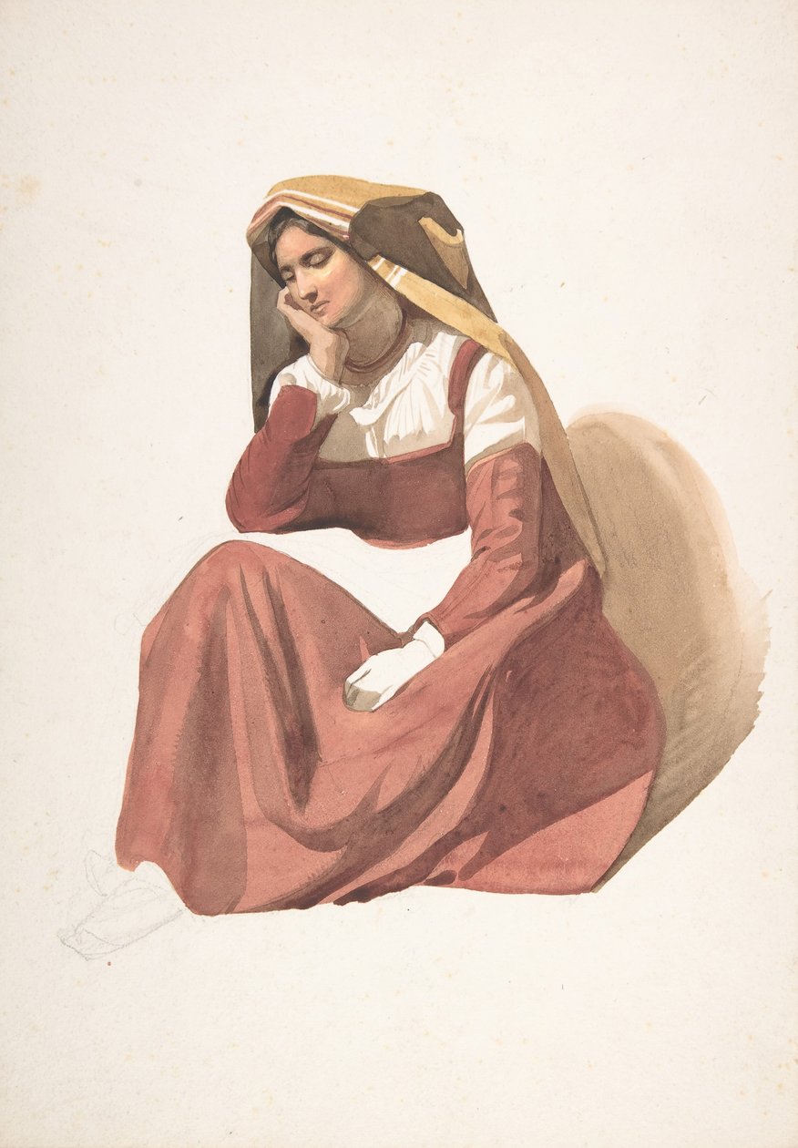 Sedící italská rolnice, polovina 19. století. od Pierre Louis Dubourcq