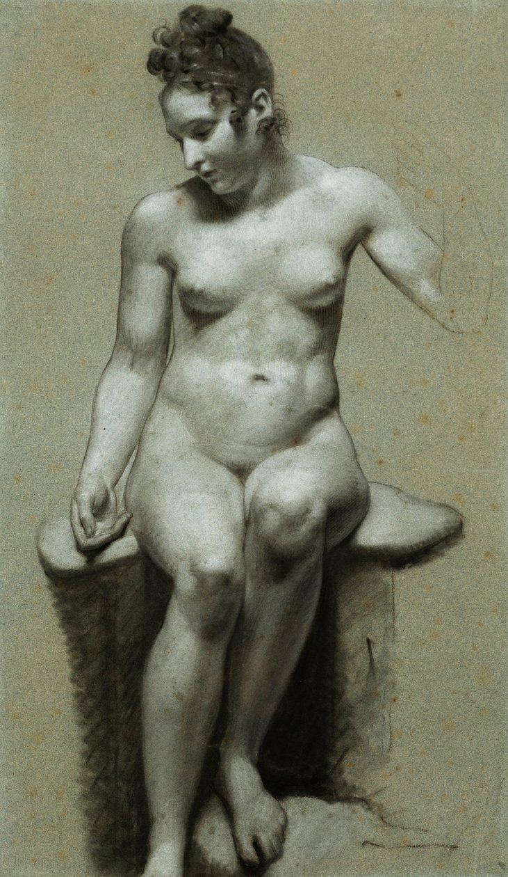 Sedící ženský akt, od Pierre Paul Prudhon
