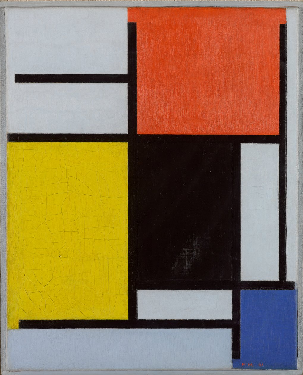 Kompozice s červenou, žlutou, černou, modrou a šedou, 1921 od Piet Mondrian