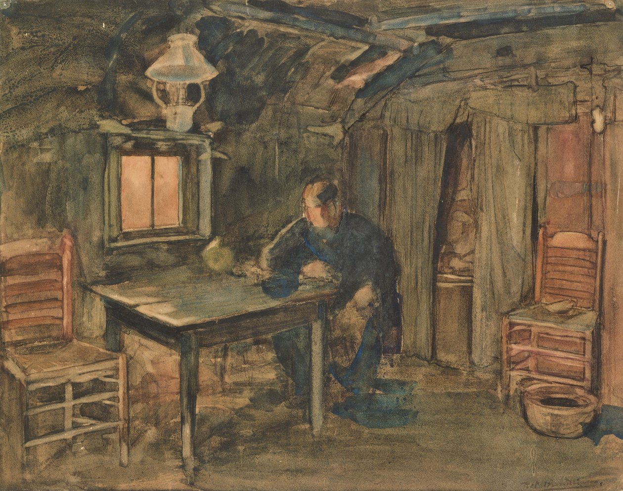 Hannes Van Nistelrode sedící ve svém statku, 1904 (wc na papíře) od Piet Mondrian