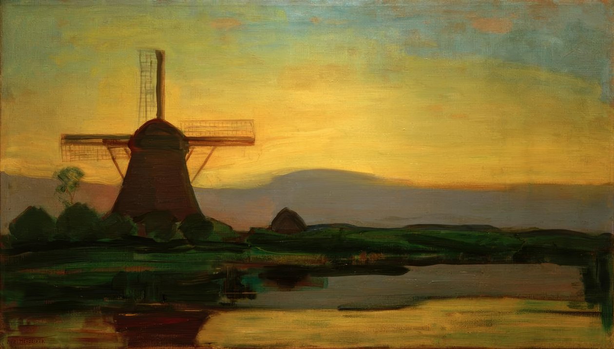 Oostzijderův mlýn večer od Piet Mondrian