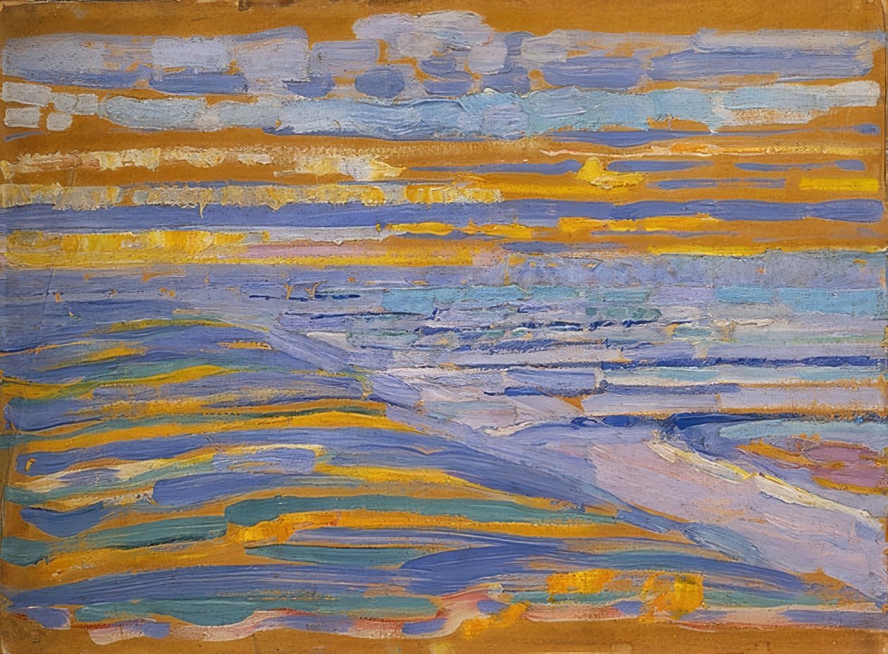Duny s pláží a molem, Domburg. 1909 od Piet Mondrian
