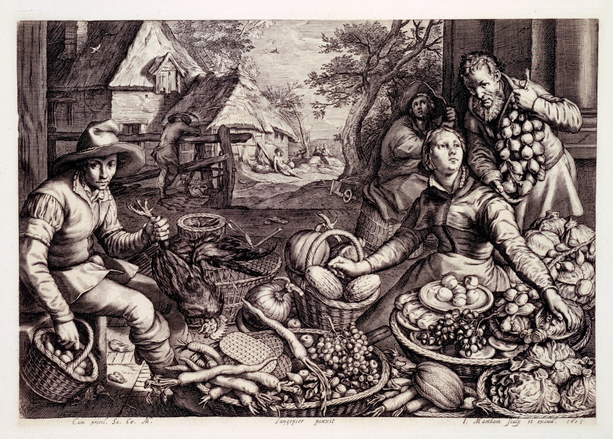 Podzimní plodiny a zvěřina, tisk Jacob Matham, 1603 od Pieter Aertsen