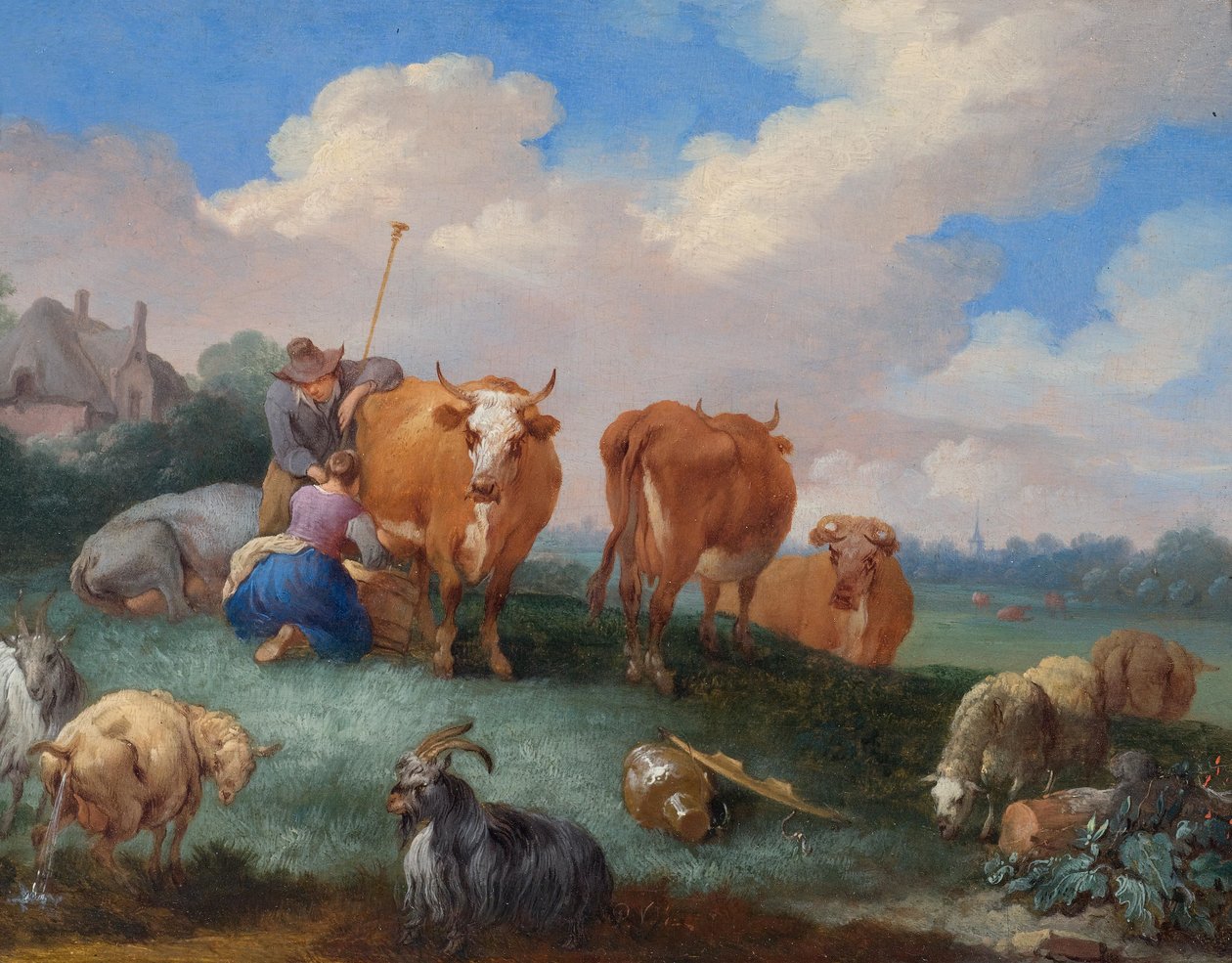 Ovčáci s krávami a ovcemi v krajině od Pieter Bouts