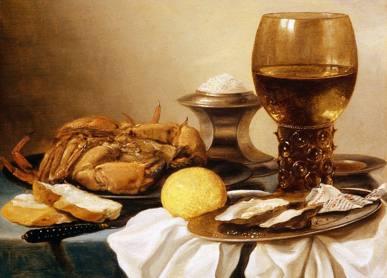 Zátiší kraba na cínovém talíři od Pieter Claesz