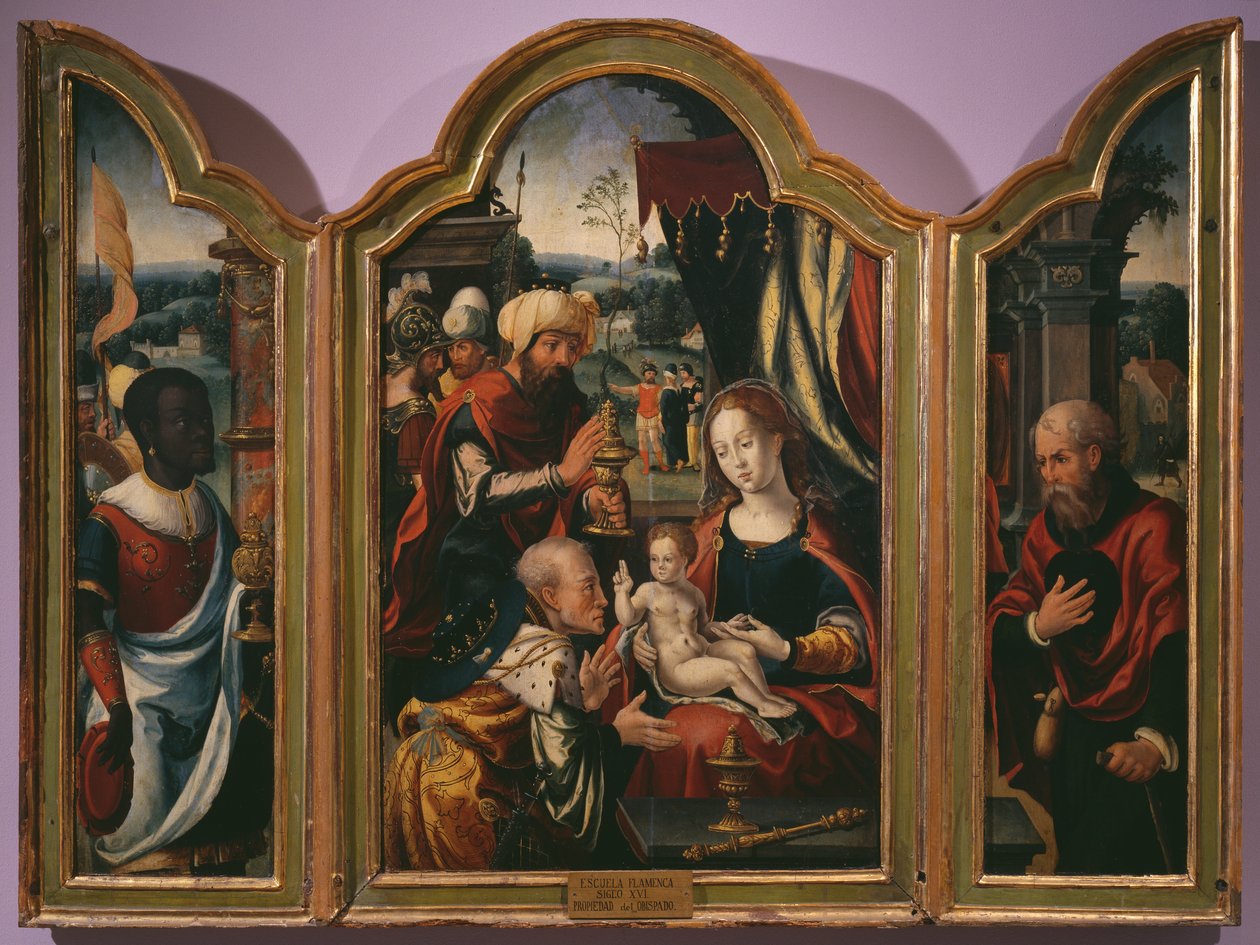 Klanění tří králů, Triptych Epiphany, c.1540 (viz také 345853) od Pieter Coecke van Aelst