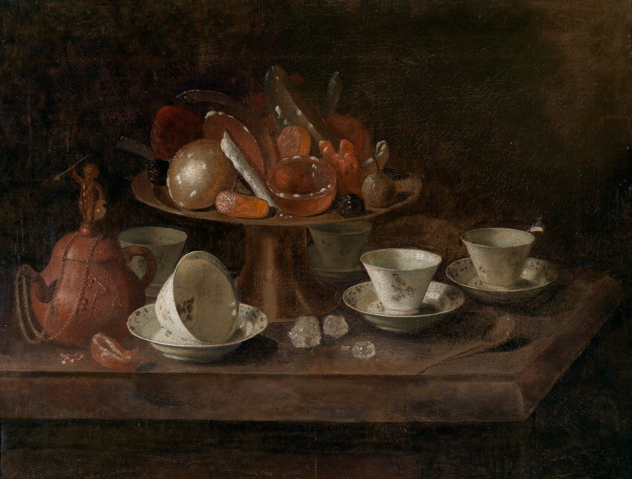 Zátiší s čokoládovými kelímky a tazza se sladkostmi od Pieter Gerritsz. van Roestraten