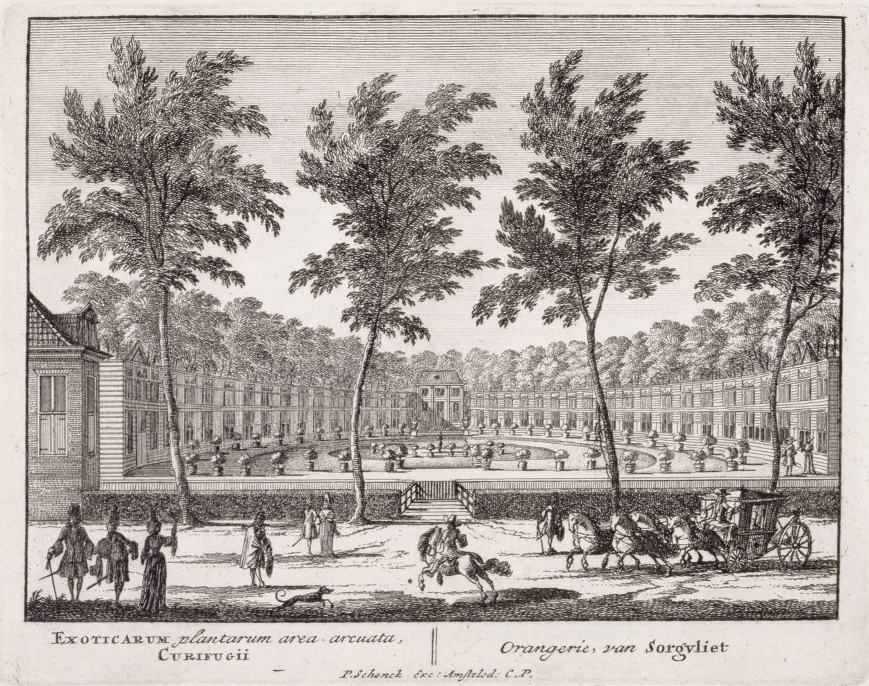 Oranžérie v Sorvgliet, z ‚Admirandorum Quadruplex Spectaculum‘, od Jana van Calla (1656-1703), vydané před rokem 1715 (viz také 173851) od Pieter Schenk