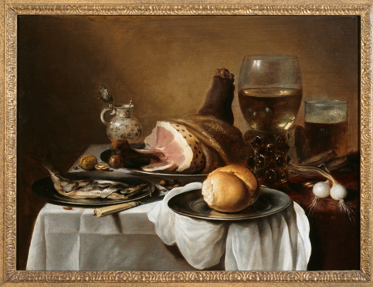Kus snídaně, cca 1640 (olej na panelu) od Pieter Claesz