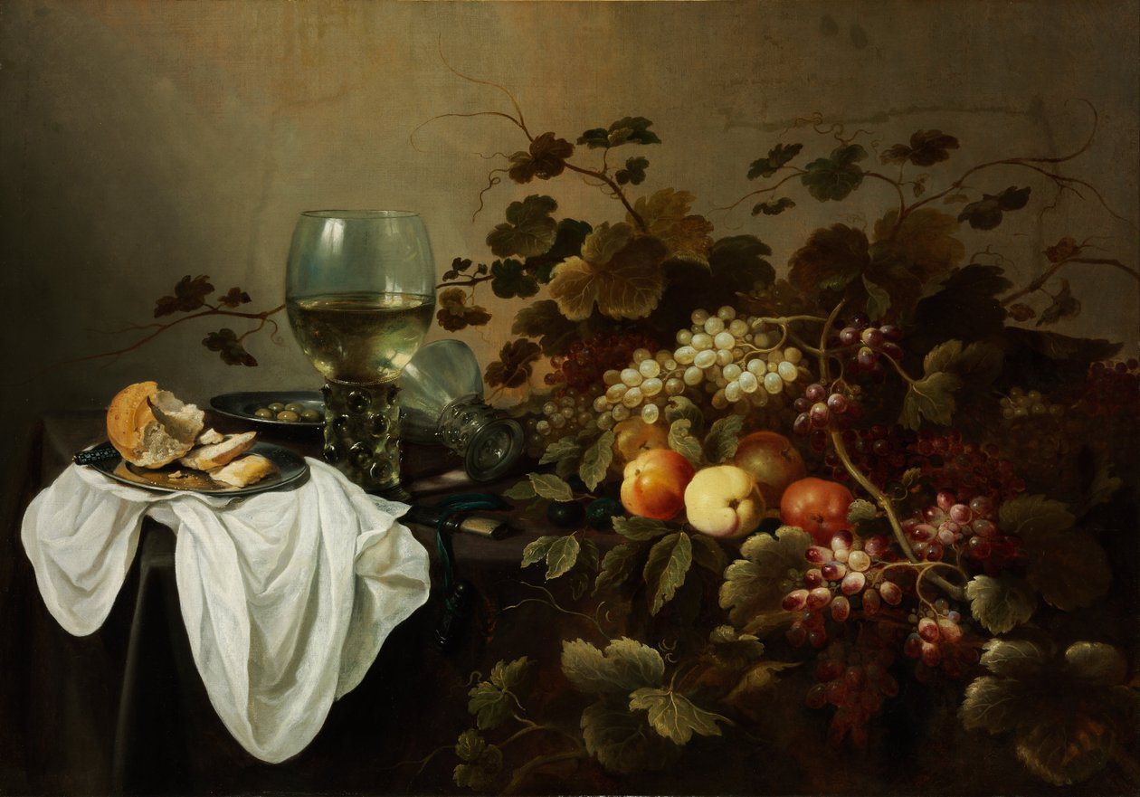 Zátiší s ovocem a Roemerem od Pieter Claesz