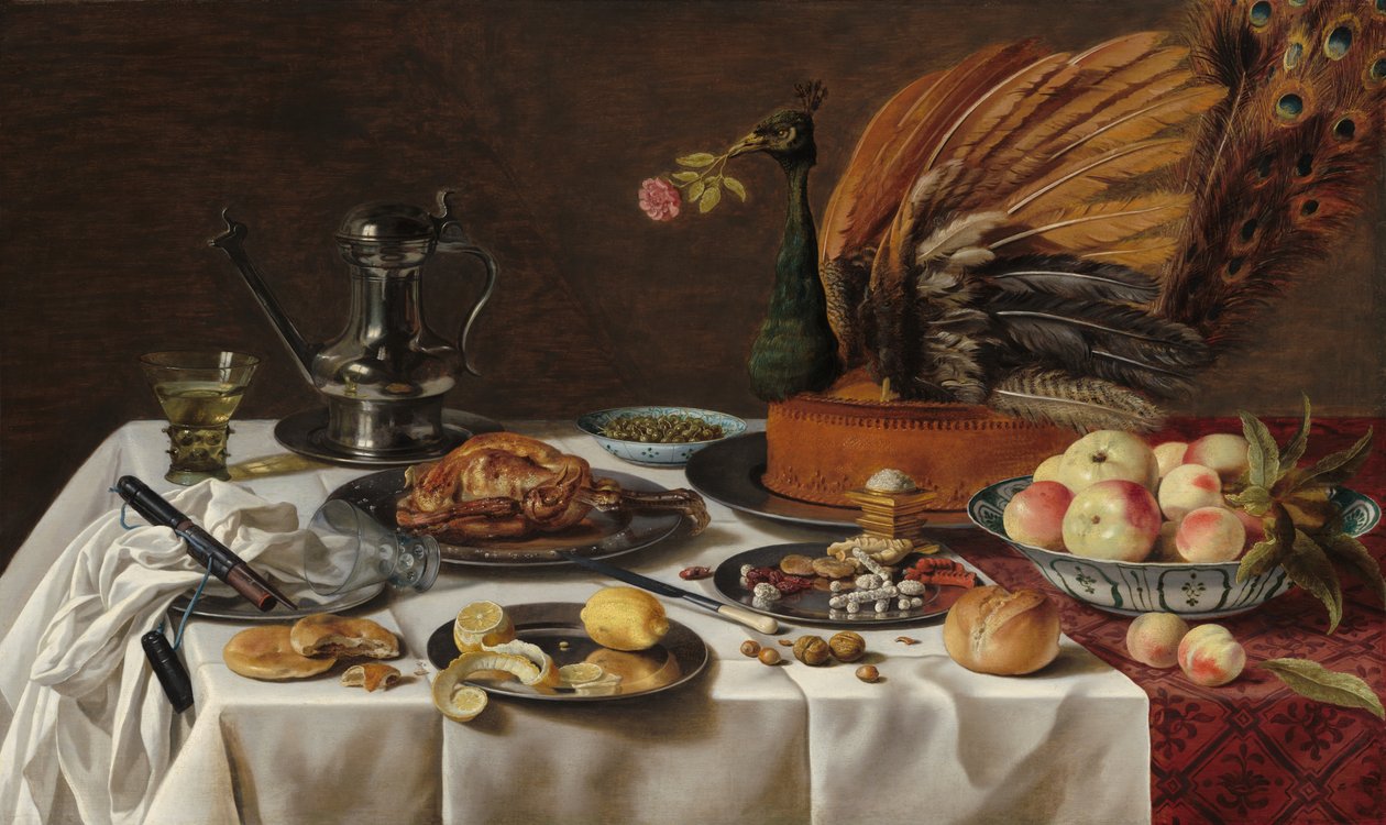 Zátiší s paví koláč od Pieter Claesz