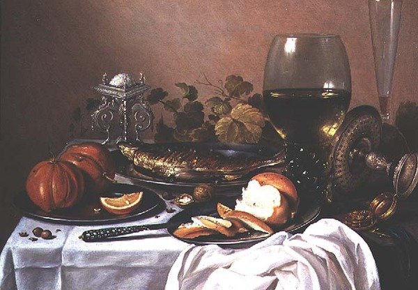 Zátiší s makrelou, dýní a chlebem od Pieter Claesz