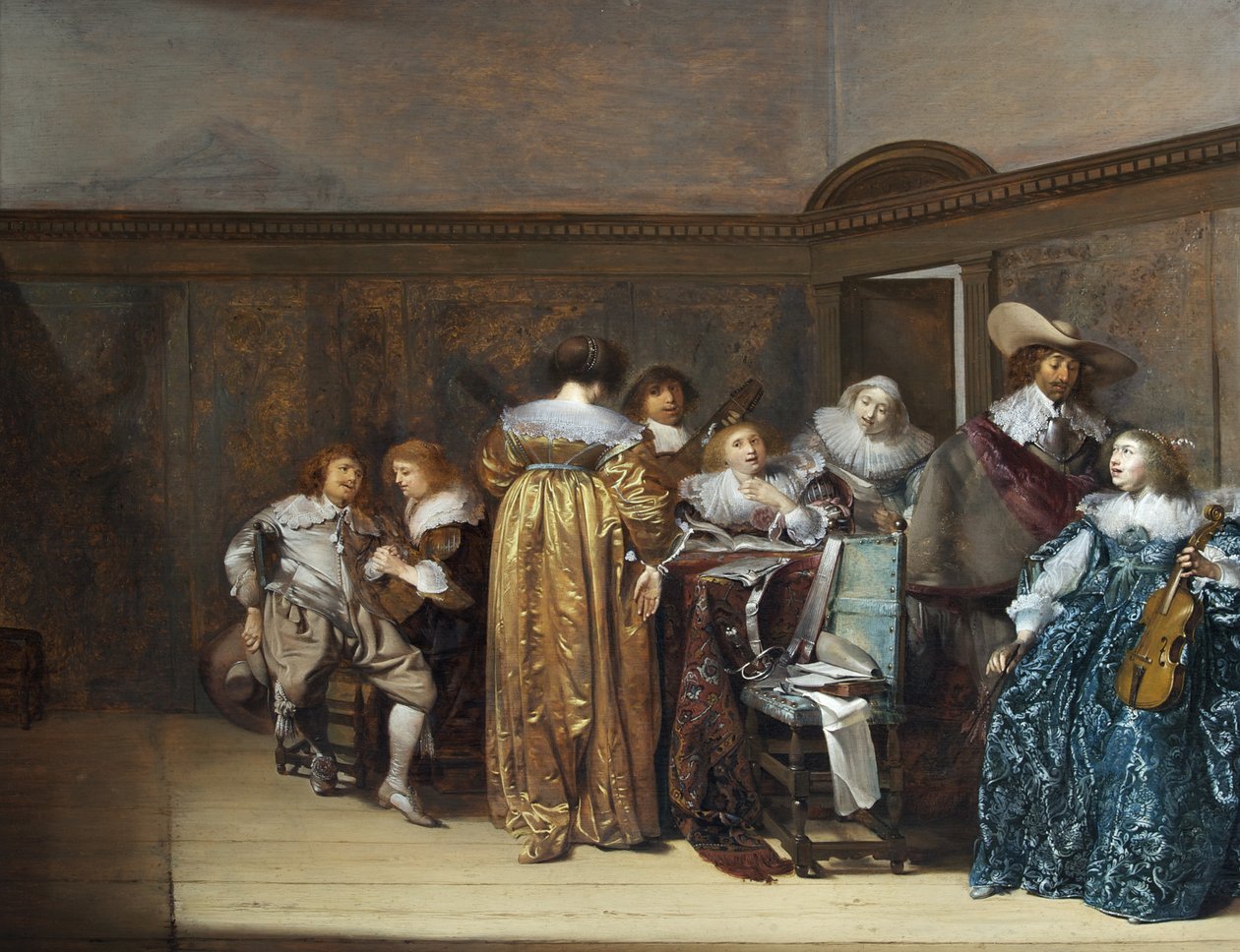 Holandští kavalíři a jejich dámy tvořící hudbu od Pieter Codde