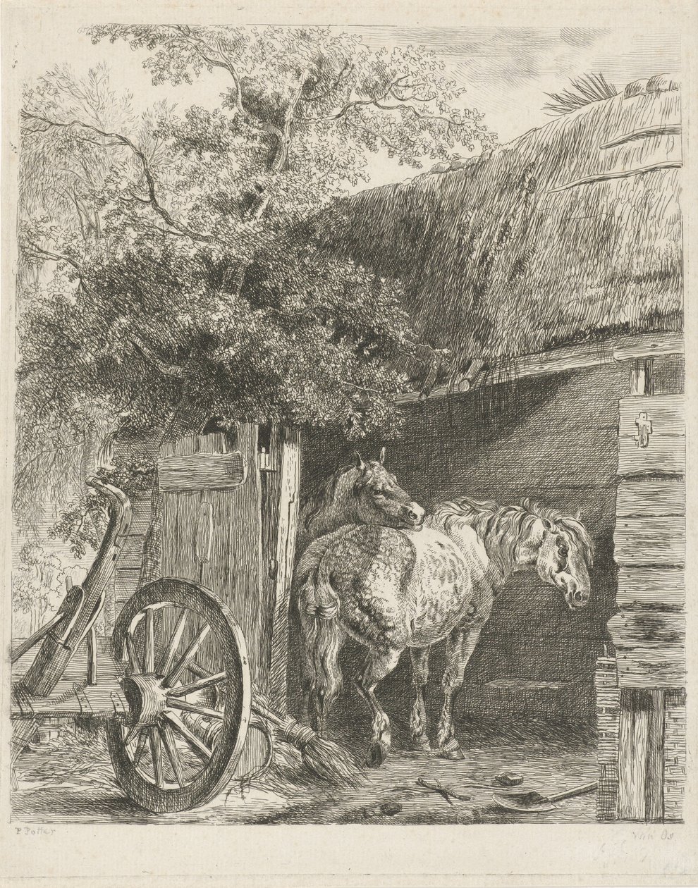 Dva koně ve stodole od Pieter Gerardus van Os