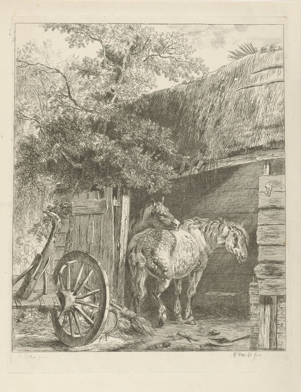 Dva koně ve stodole od Pieter Gerardus van Os